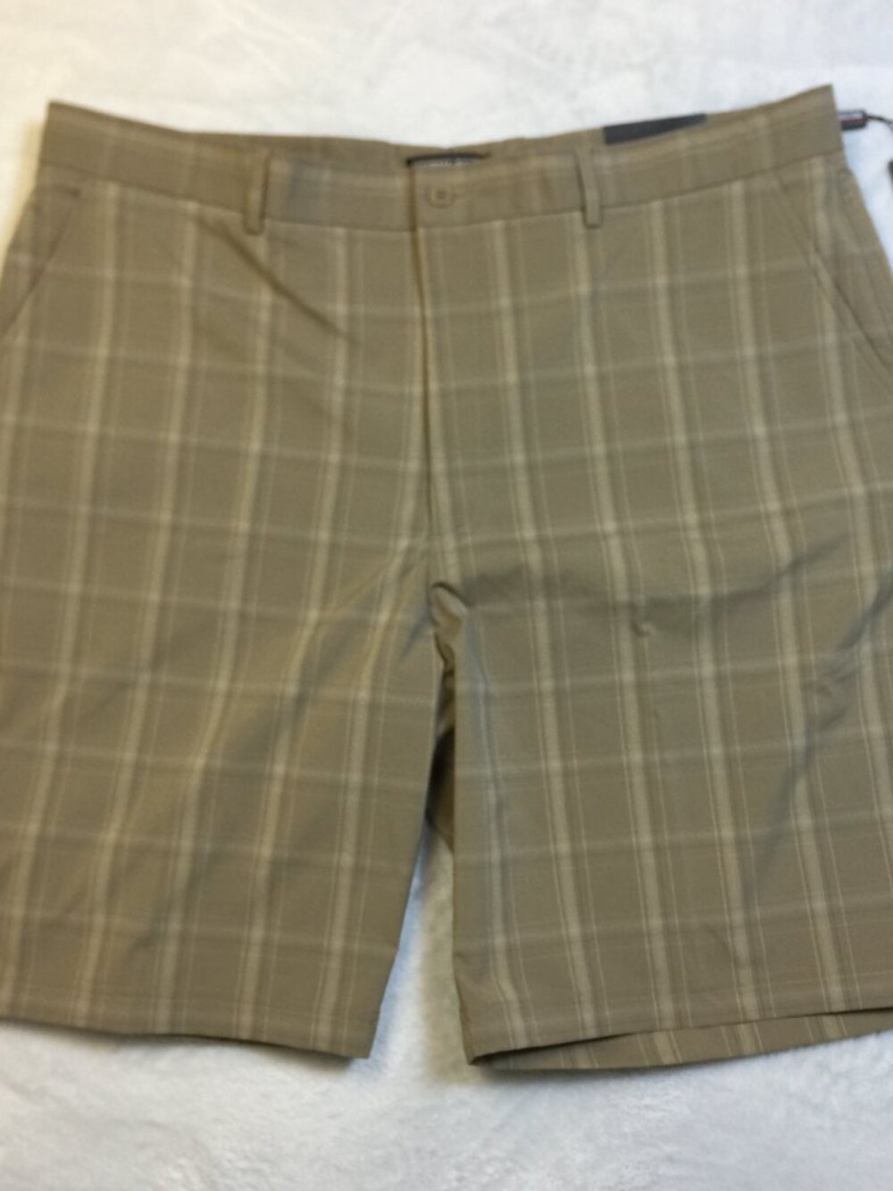 New! Kirkland Signature Men's Shorts Siez 40W Comfort Stretch Tan Brown Plaid